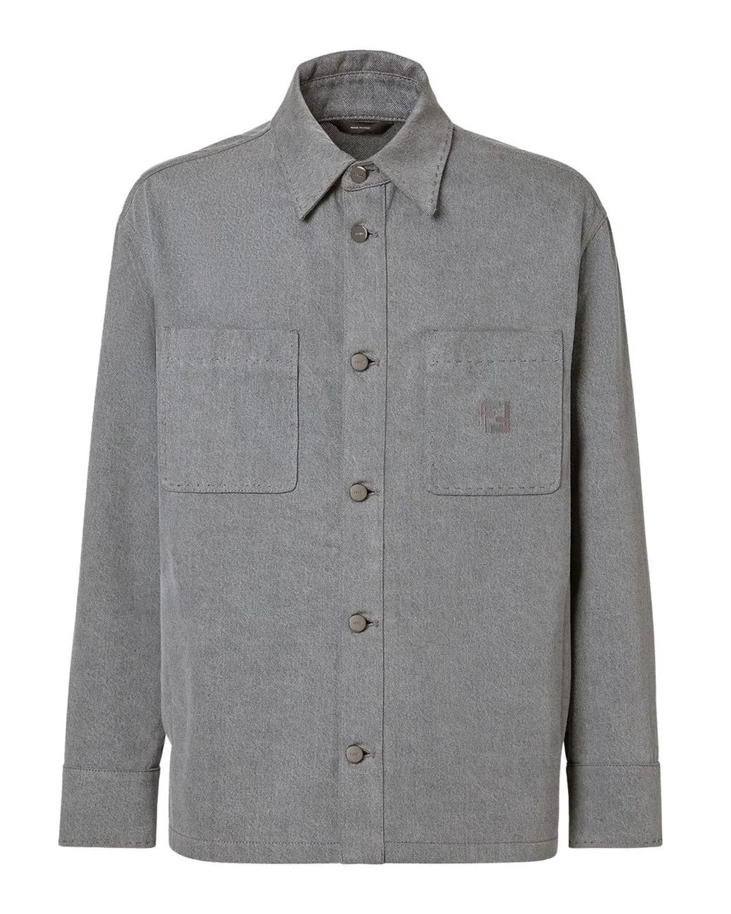 Fendi Gray Denim Shirt With Embroidery for men