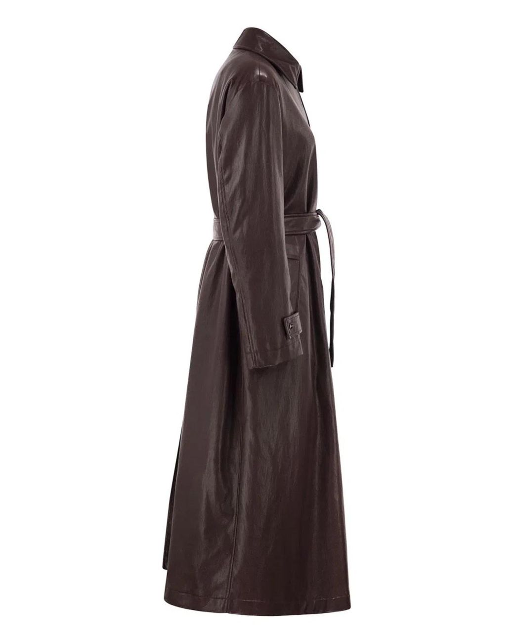 Herno Brown Long Belted Leather-Effect Coat