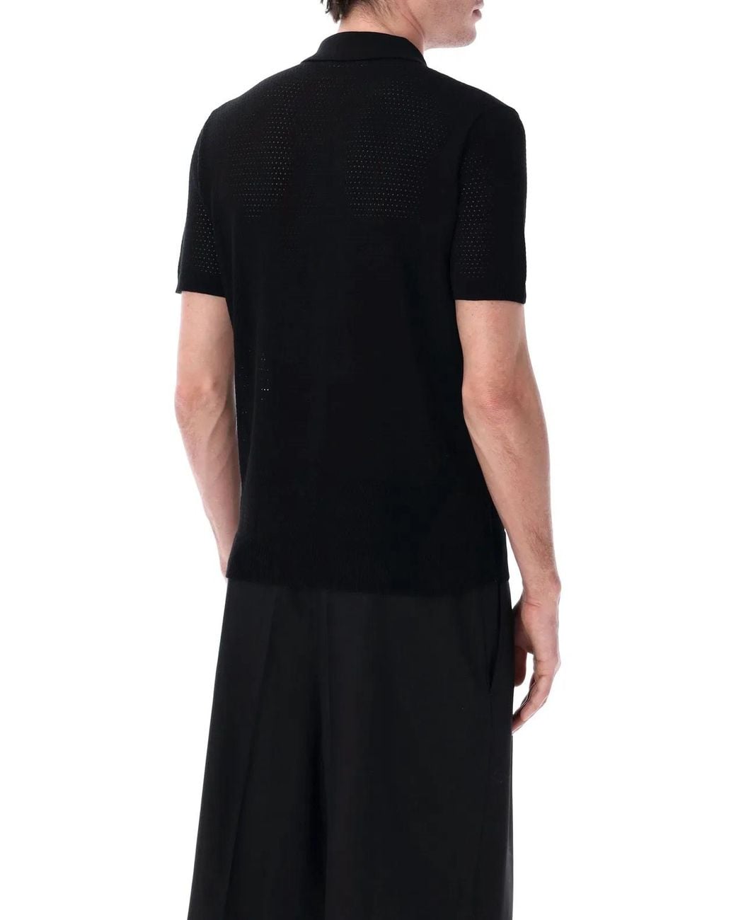 Roberto Collina Black Mesh Cotton Polo for men