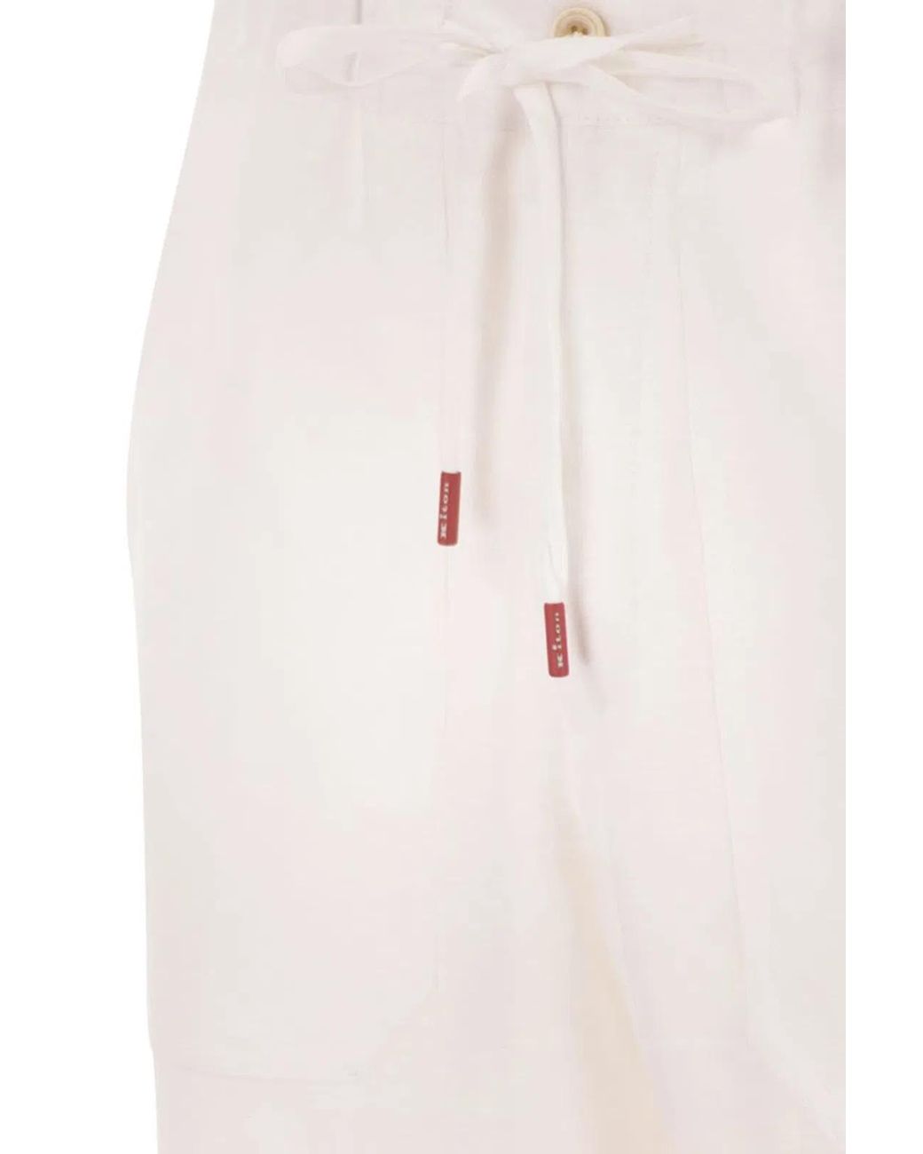 Kiton White Tailored Linen Drawstring Trousers for men