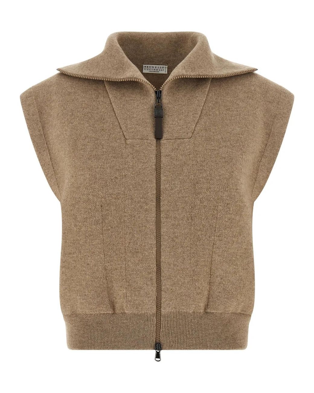 Brunello Cucinelli Brown Cashmere Sleeveless Jacket Clothing