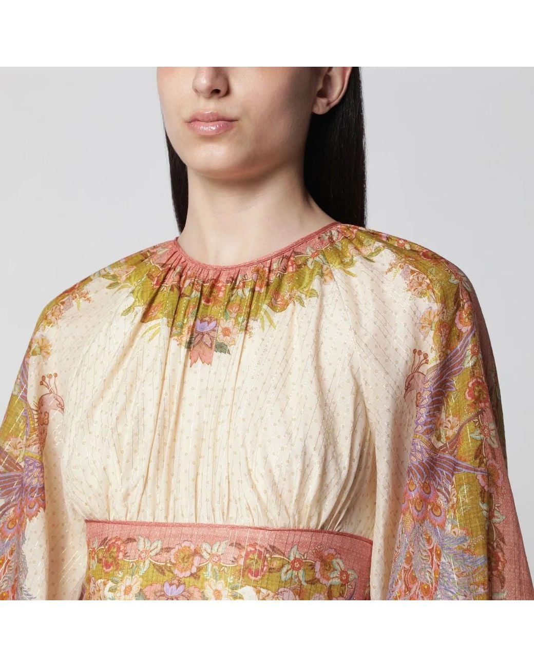 Zimmermann Natural Indra Mini Dress With Floral Motif
