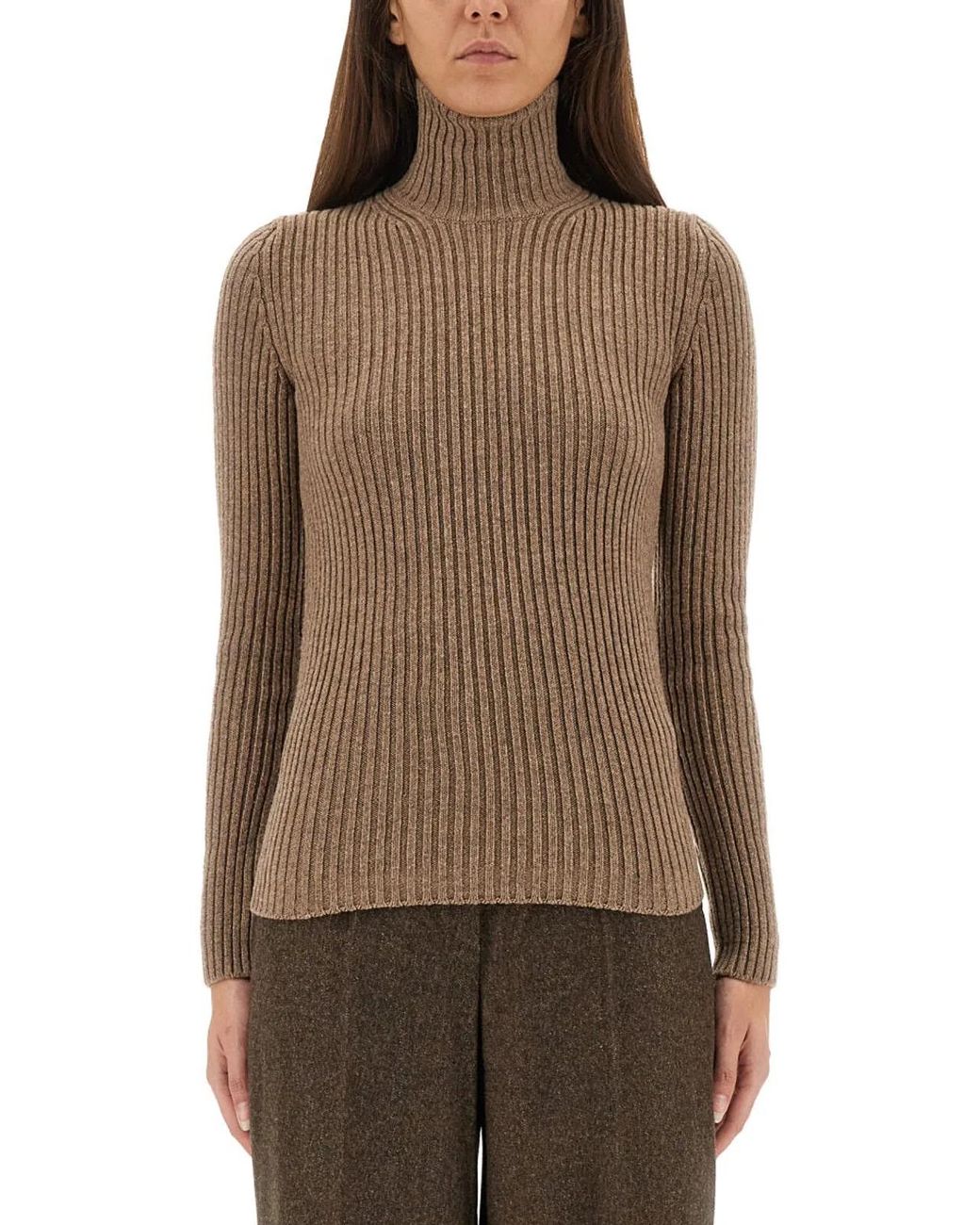 Max Mara Brown Ribbed Turtleneck Sweater