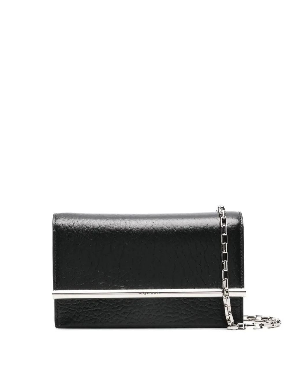 McQueen Black Leather Mini Cross-Bar Clutch