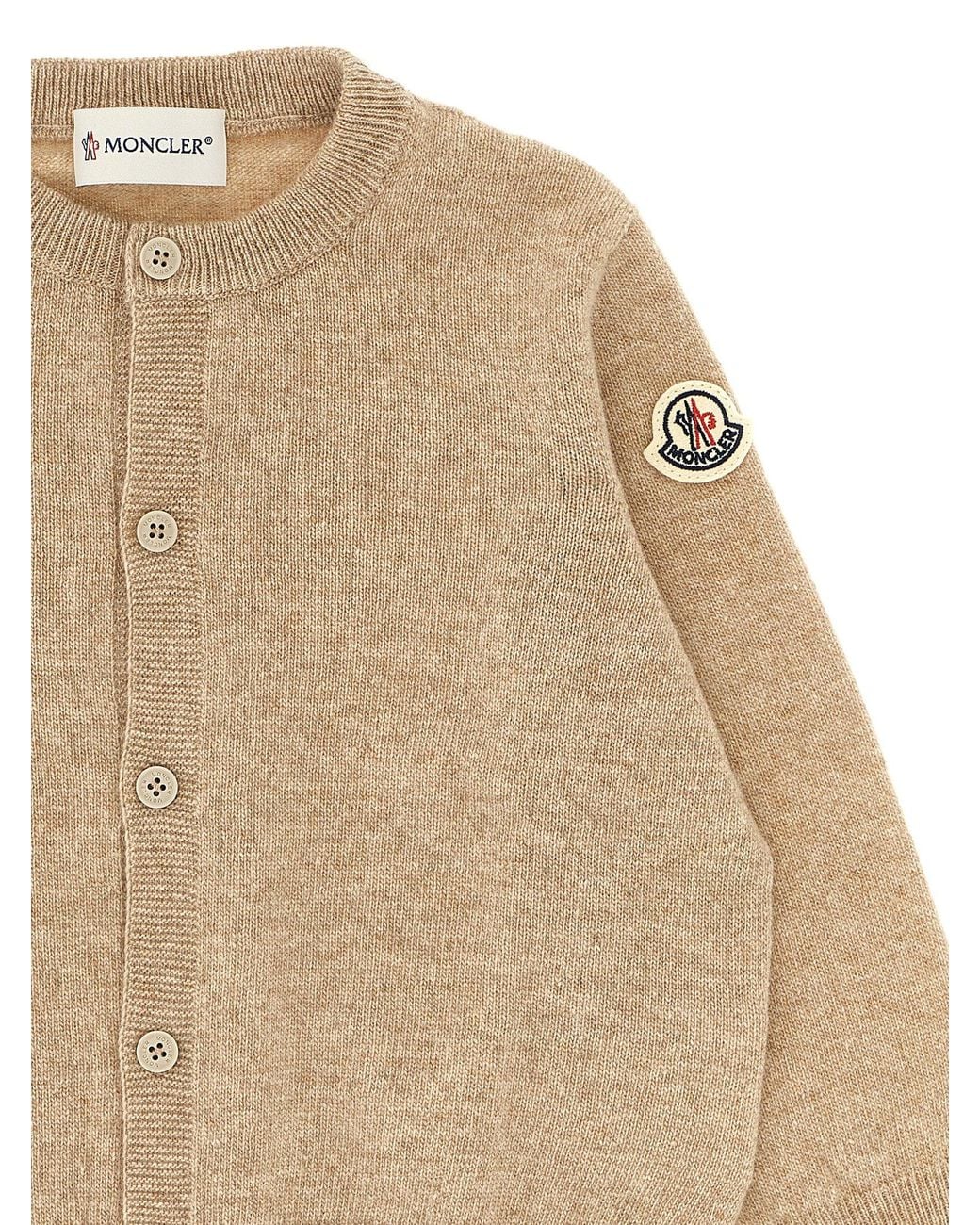 Moncler Natural Enfant Cardigan + Logo Embroidery Beanie