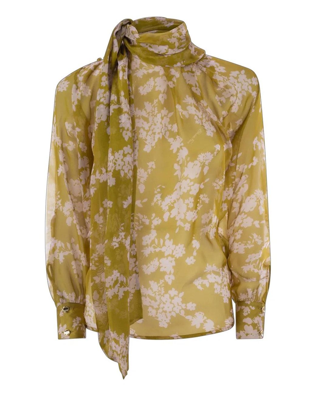 Elisabetta Franchi Metallic Printed Silk Voile Blouse Shirt