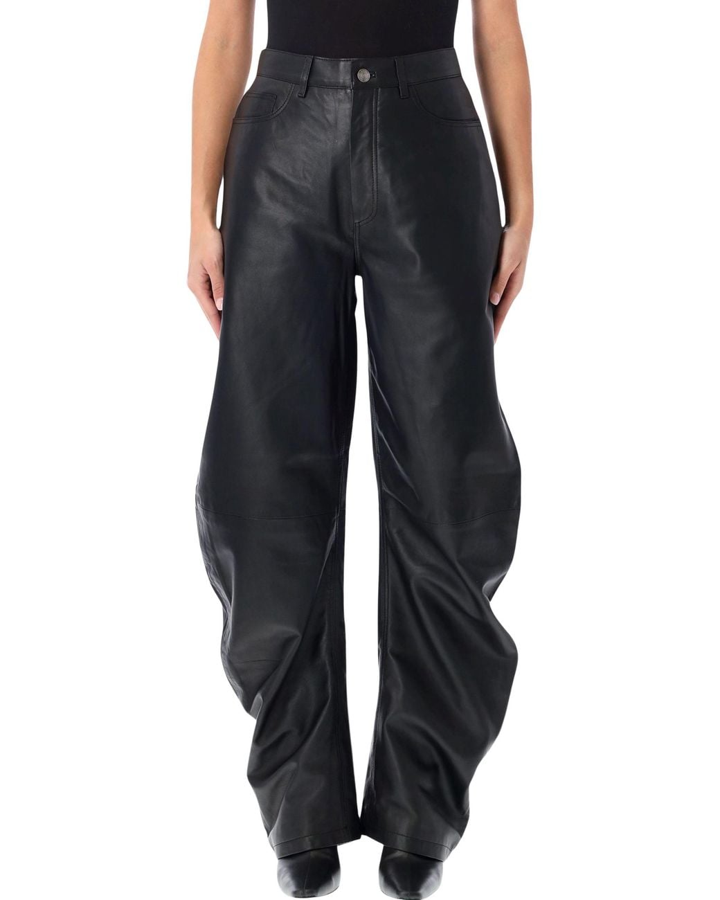 ROTATE BIRGER CHRISTENSEN Black Wide-Leg Leather Trousers