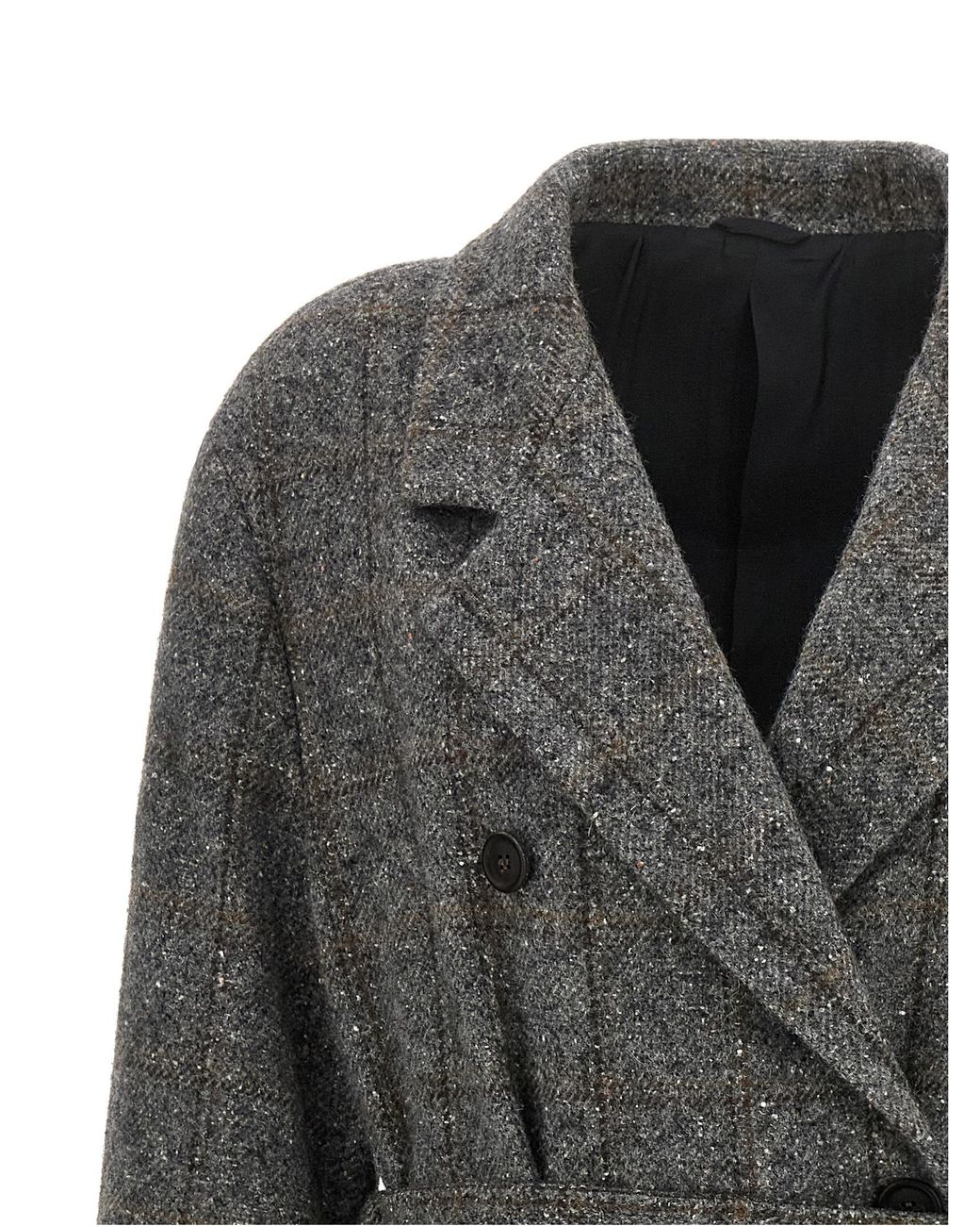 Brunello Cucinelli Gray Check Tweed Coat