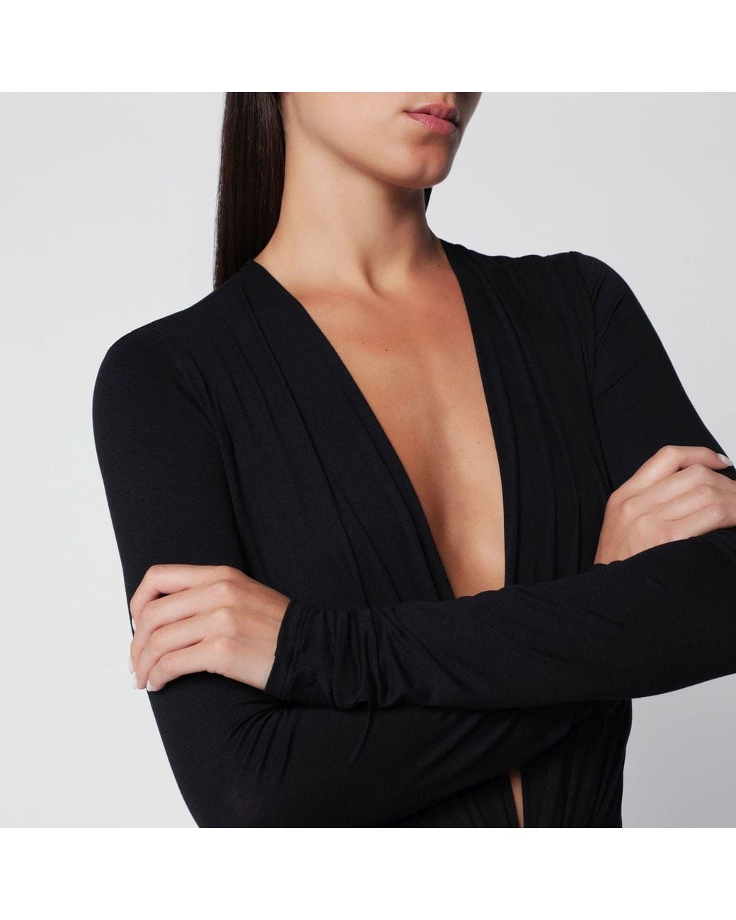 ANDAMANE Black Deep Neckline Stretch Jersey Bodysuit