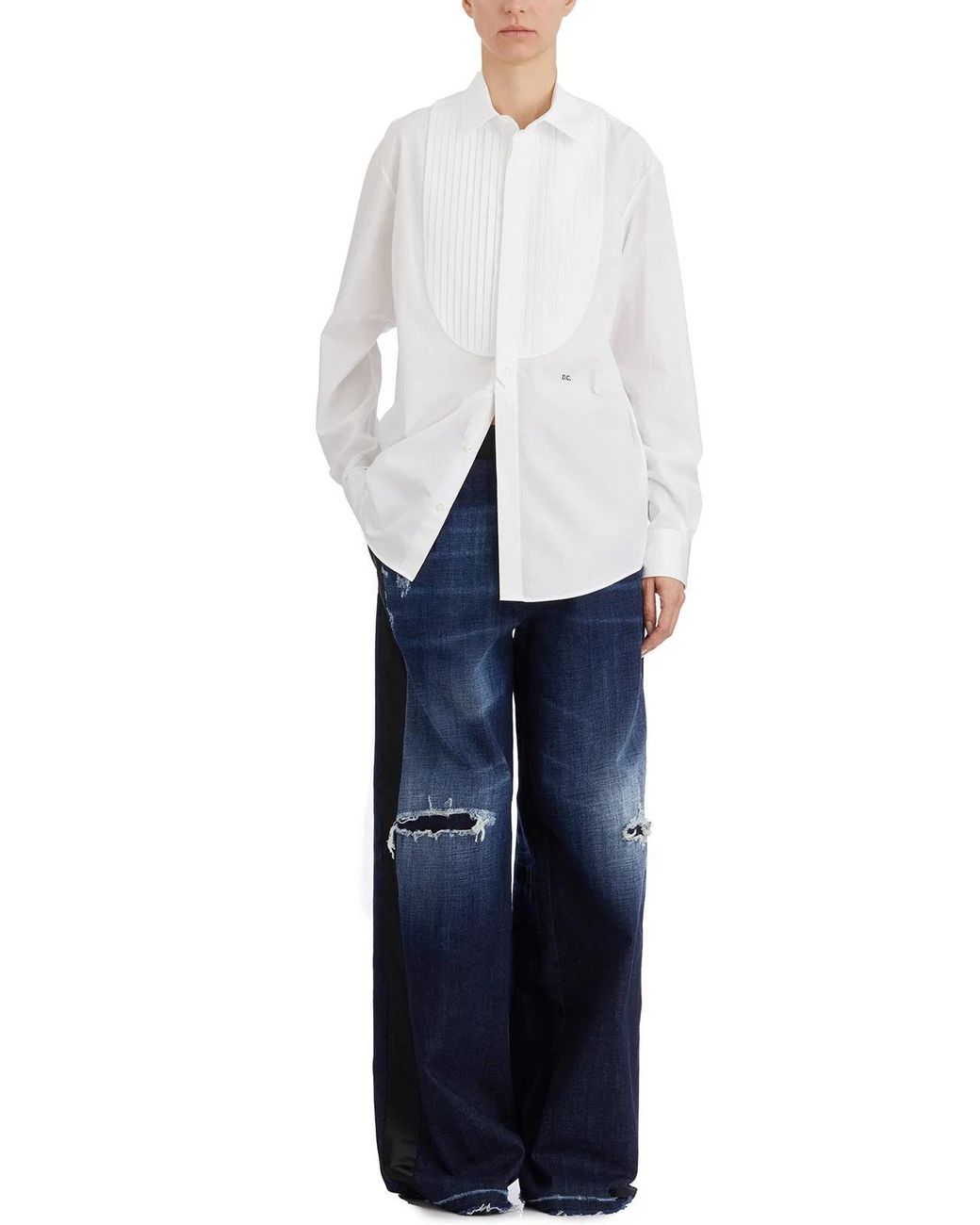 DSquared² White Cotton Tuxedo Shirt