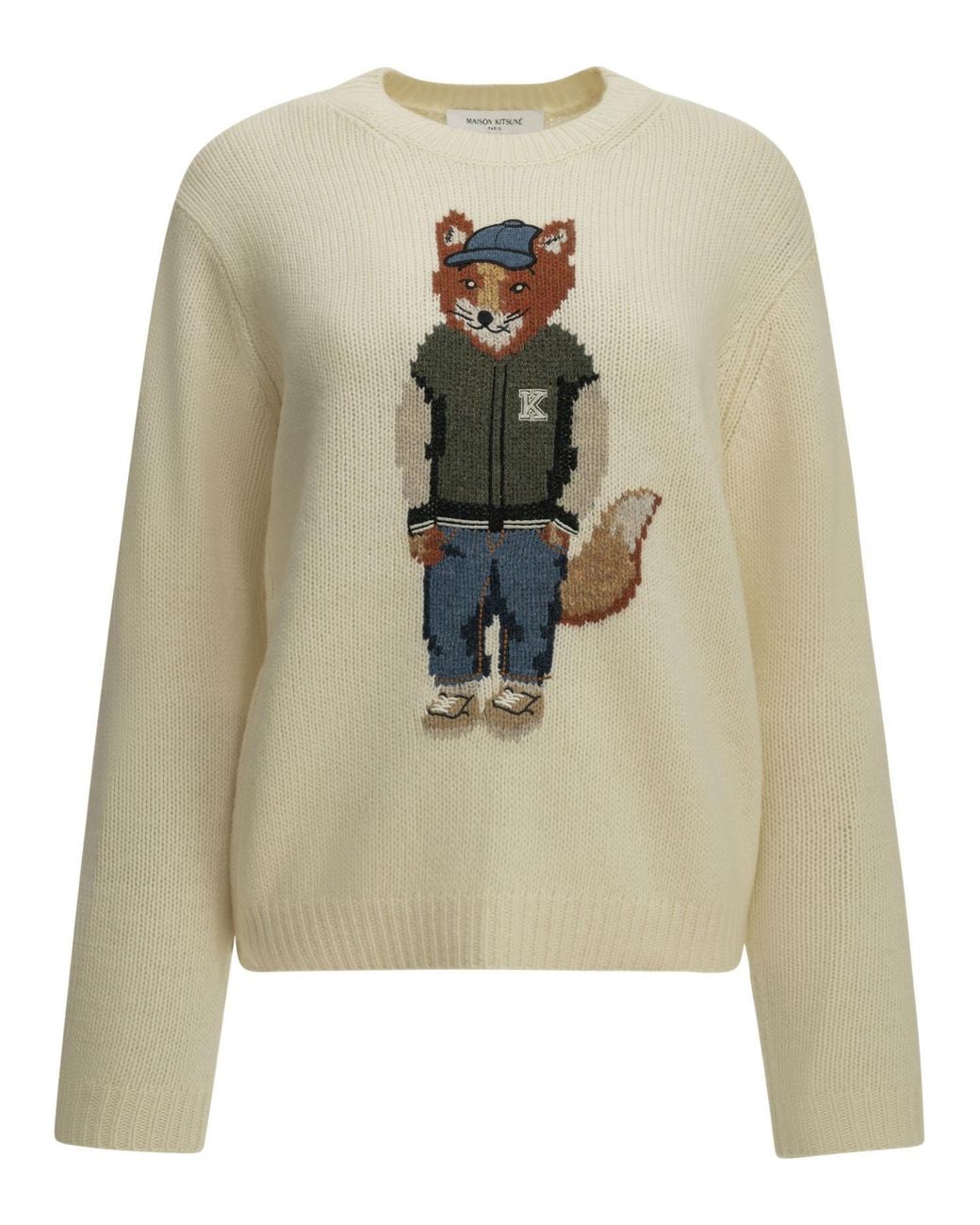 Maison Kitsuné Natural Maison Kitsuné "Dressed Fox" Crew-Neck Sweater