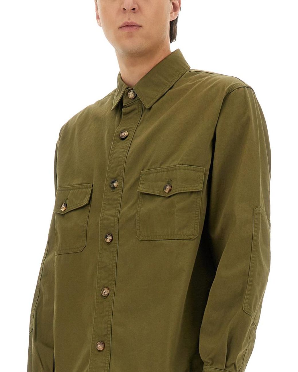 Saint Laurent Green Cotton Twill Overshirt for men