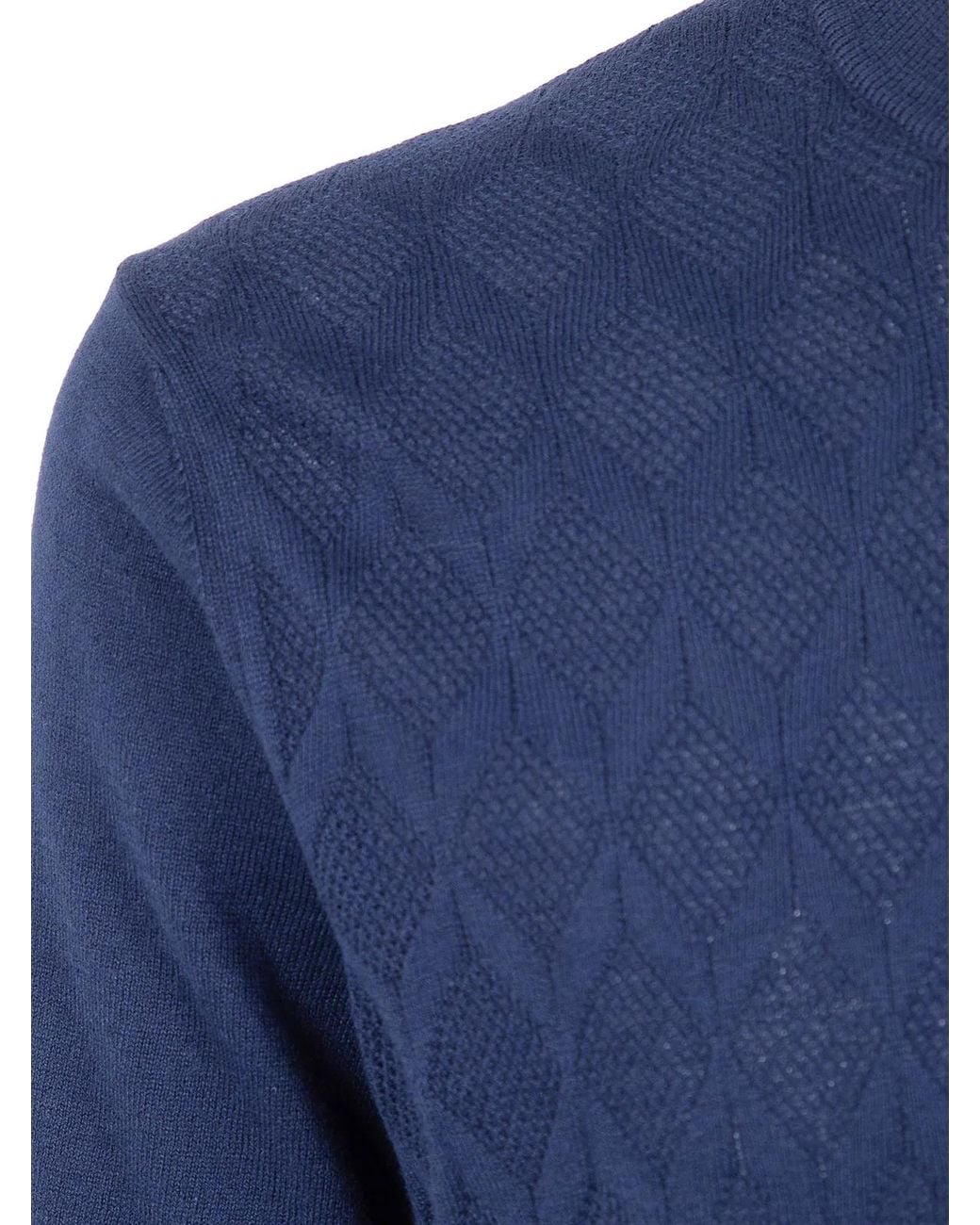 Barba Napoli Blue Embroidered Fancy Round Neck Sweater for men