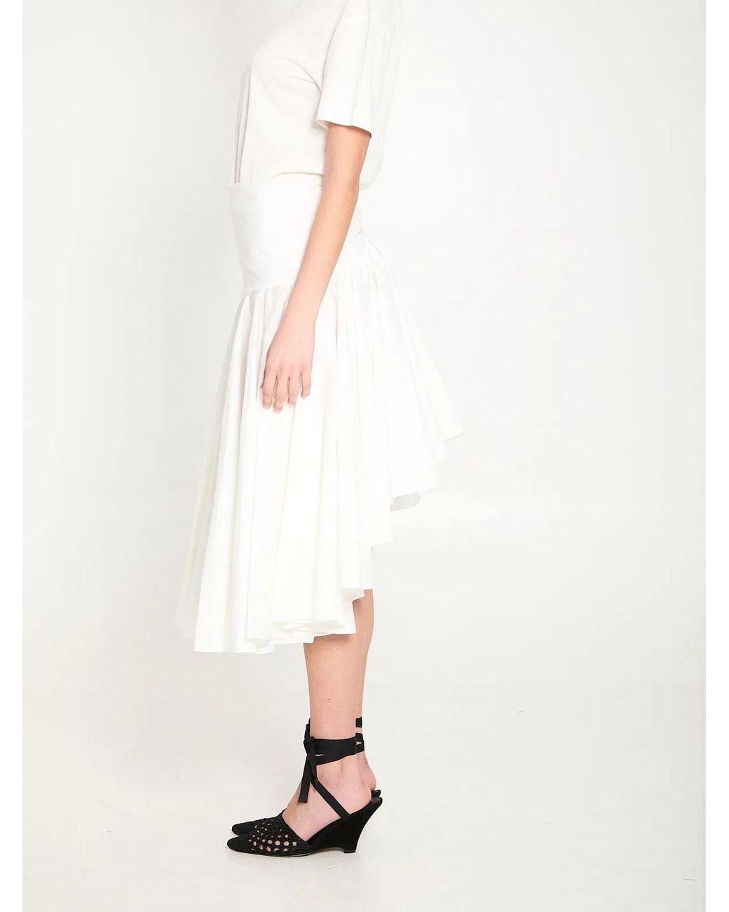 Jacquemus White Draped Midi Skirt With Godet