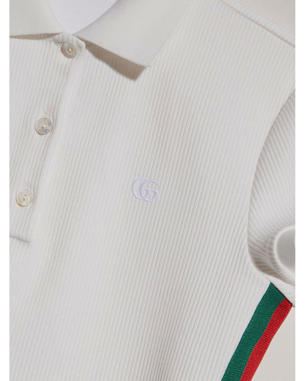 Gucci White Cotton Jersey Ribbed Polo With Web