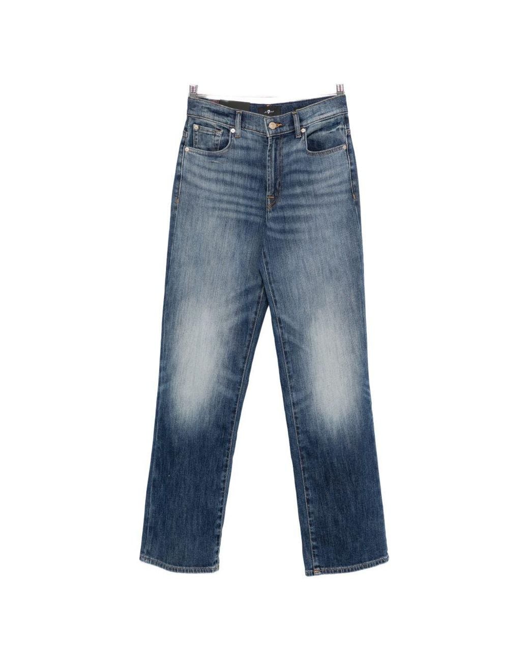 7 For All Mankind Blue Straight-Leg Vintage Wash Jeans