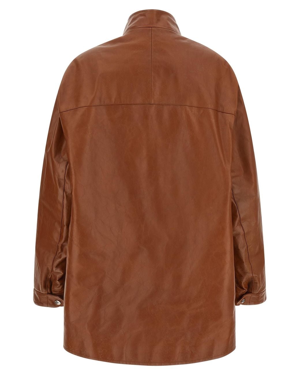 Prada Brown Solid Band Collar Jacket