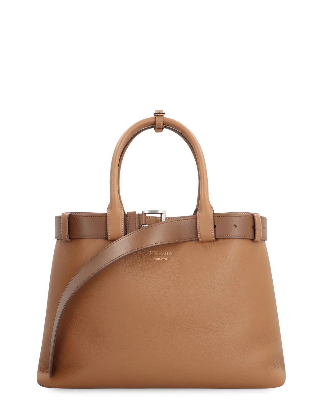 Prada Brown Buckle Leather Handbag