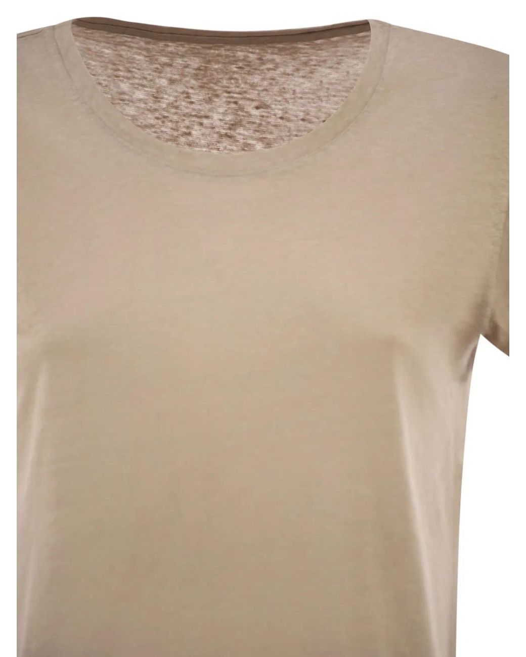 Majestic Natural Stretch Linen T-Shirt With Round Neckline