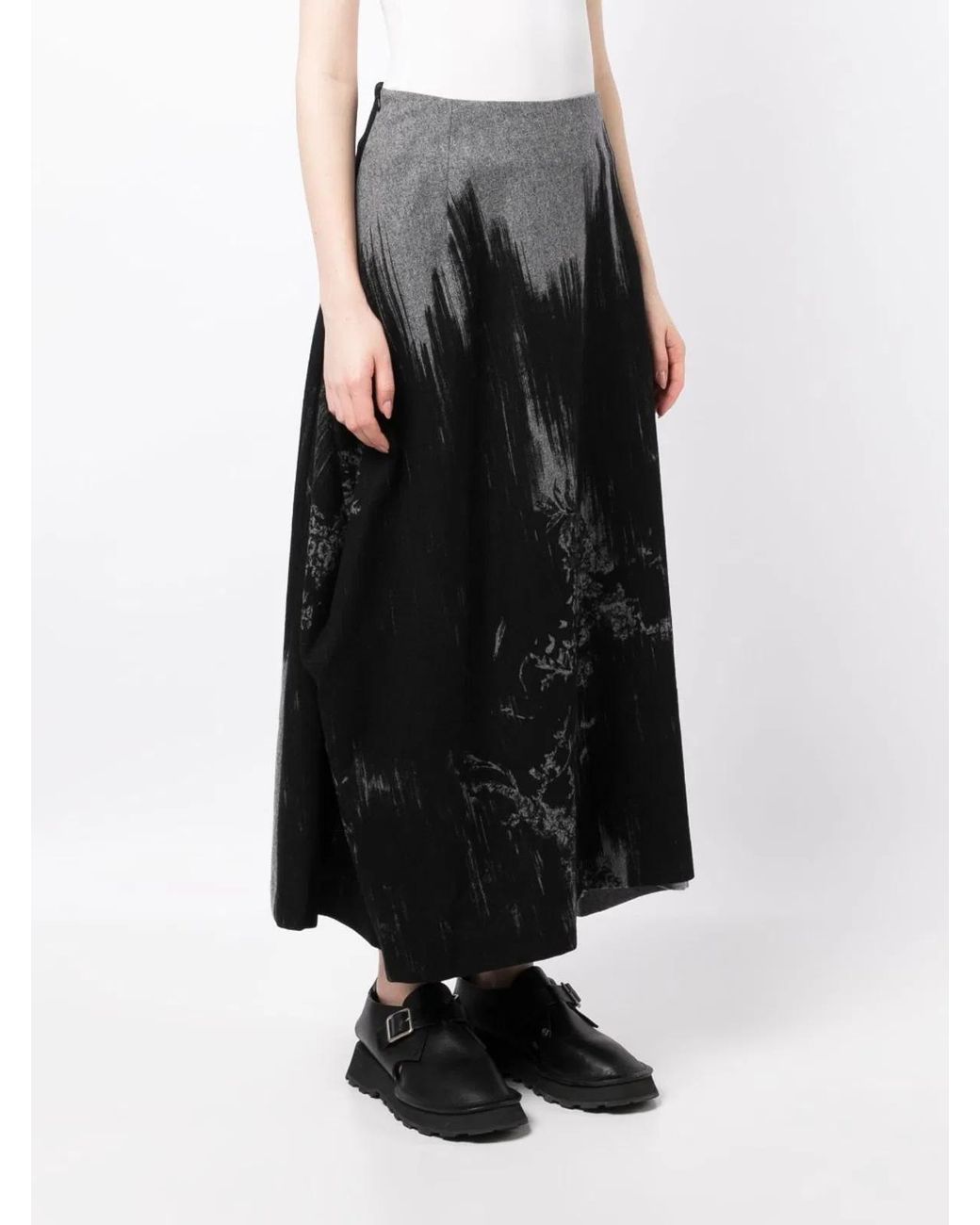 Y's Yohji Yamamoto Gray Y-Panelled Tuck Flare Sk