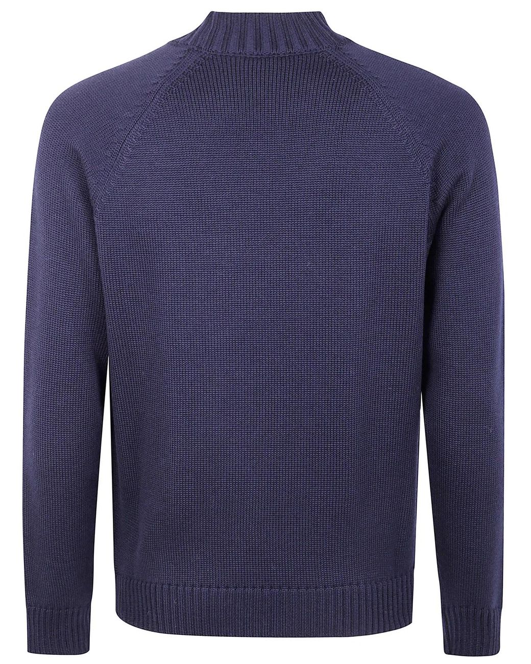 Zanone Blue Stockinette Stitch Slim Fit Raglan Sleeved Mock Neck Sweater for men