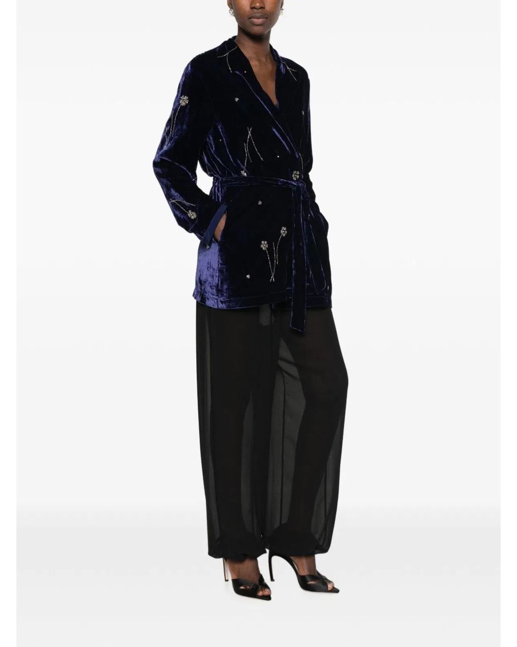 Forte_forte Blue Embroidered Velvet Kimono