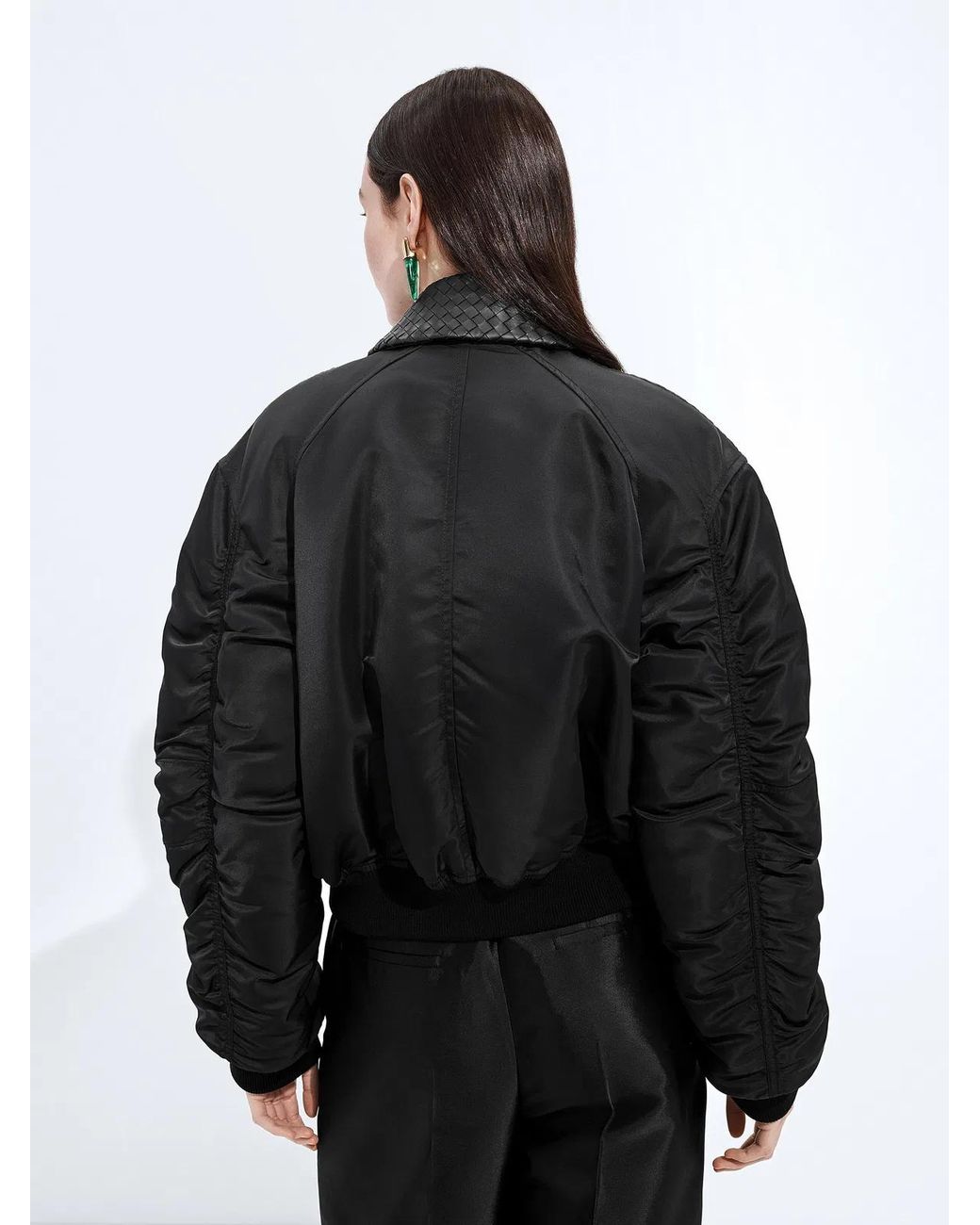 Bottega Veneta Black Padded Nylon Bomber Jacket