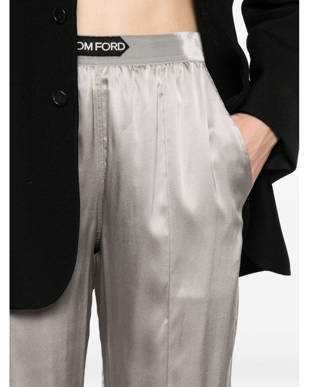 Tom Ford White Wide-Leg Trousers With Satin Finish