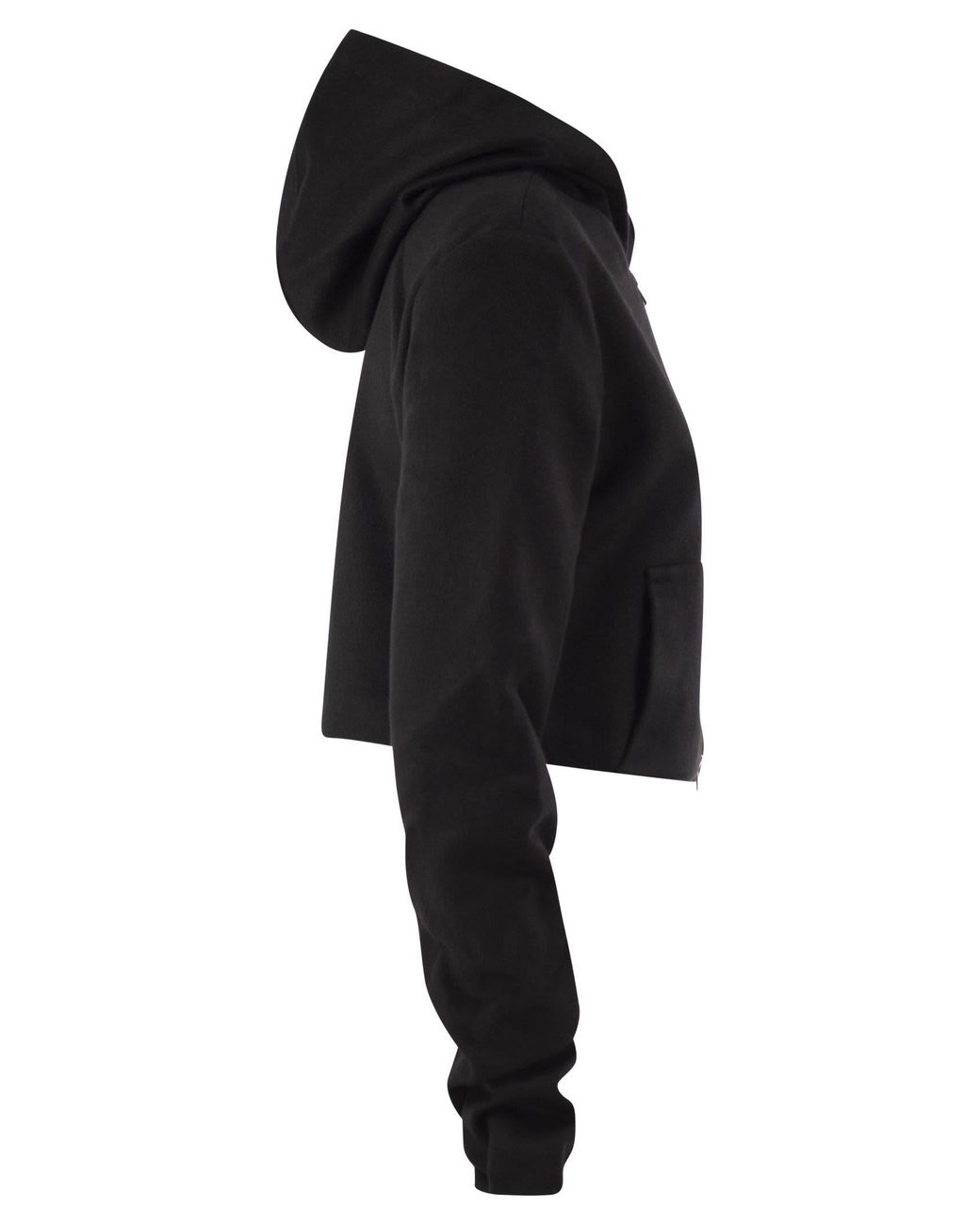 7 For All Mankind Black Cropped Wool And Cashmere-Blend Hooded Jacket