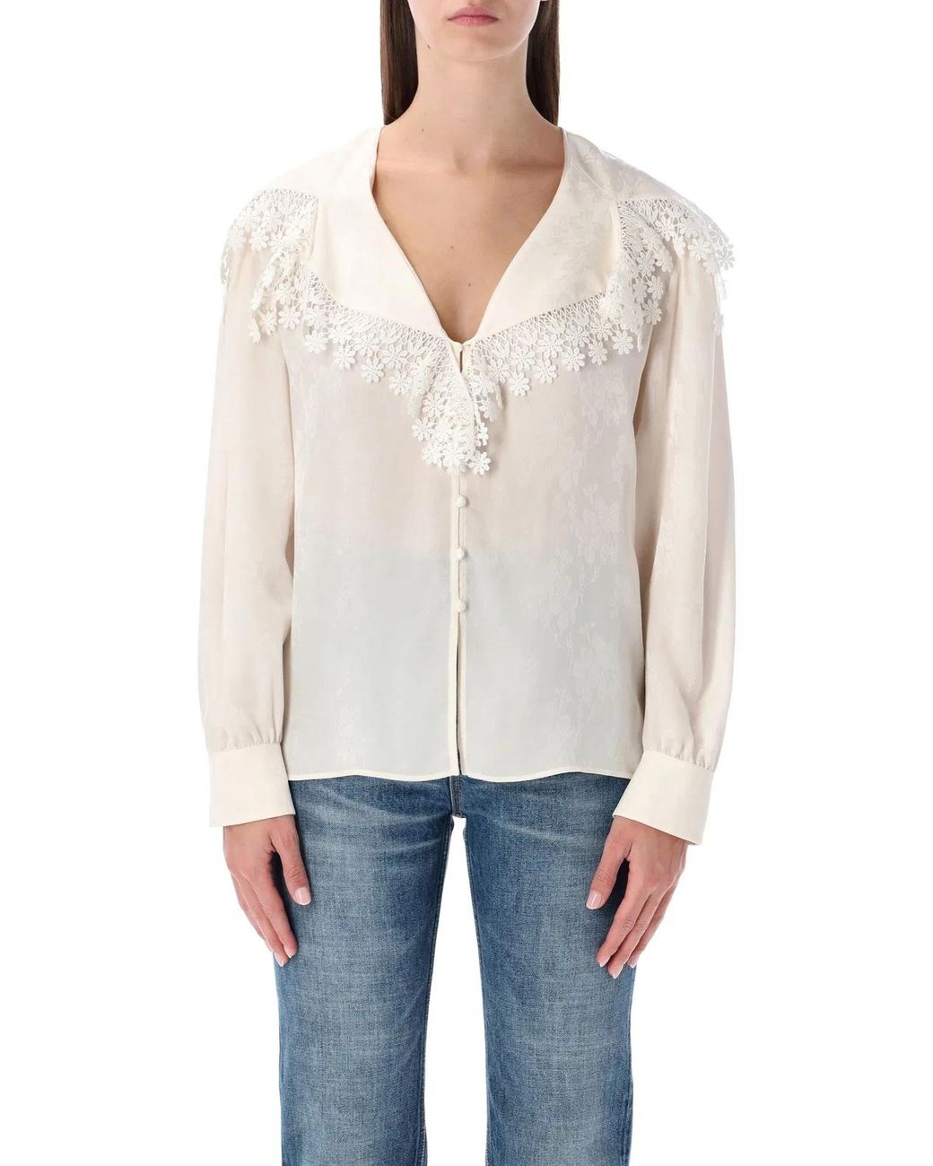 Chloé White Blouse With A Maxi Collar
