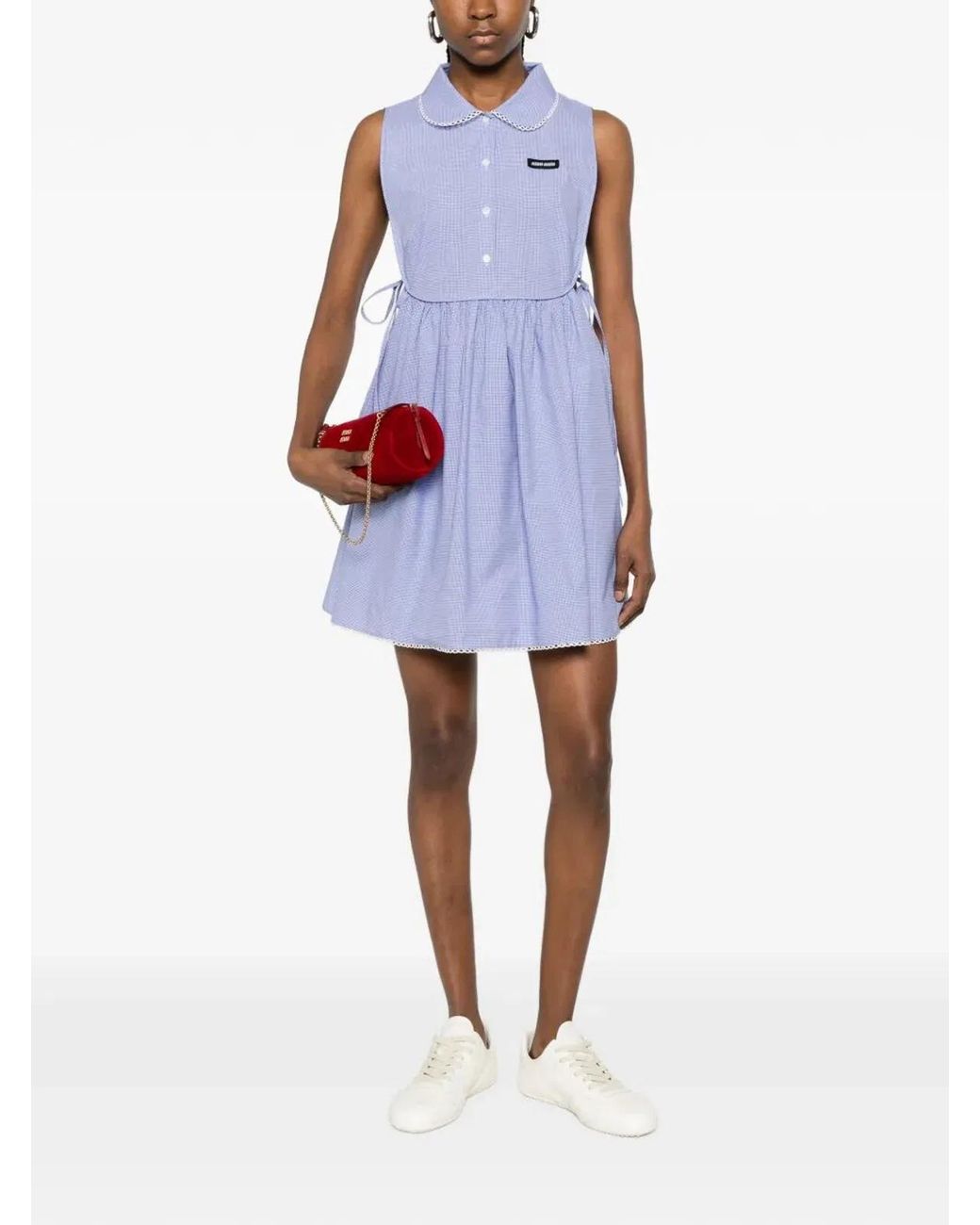 Miu Miu Blue Cotton Dress With Checks