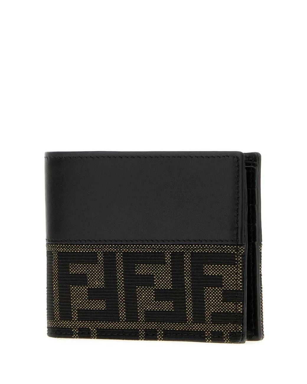 Fendi Black Two-Tone Jacquard And Leather Ff Wallet for men