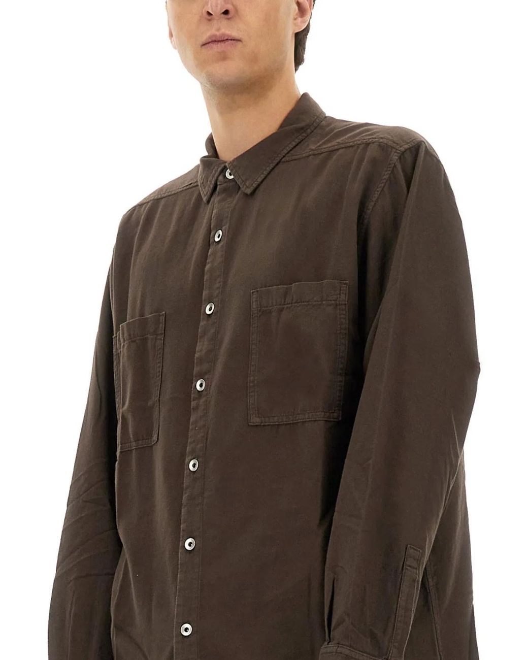 Rick Owens Brown Utility-Driven Cotton Shirt With Chest Pockets for men