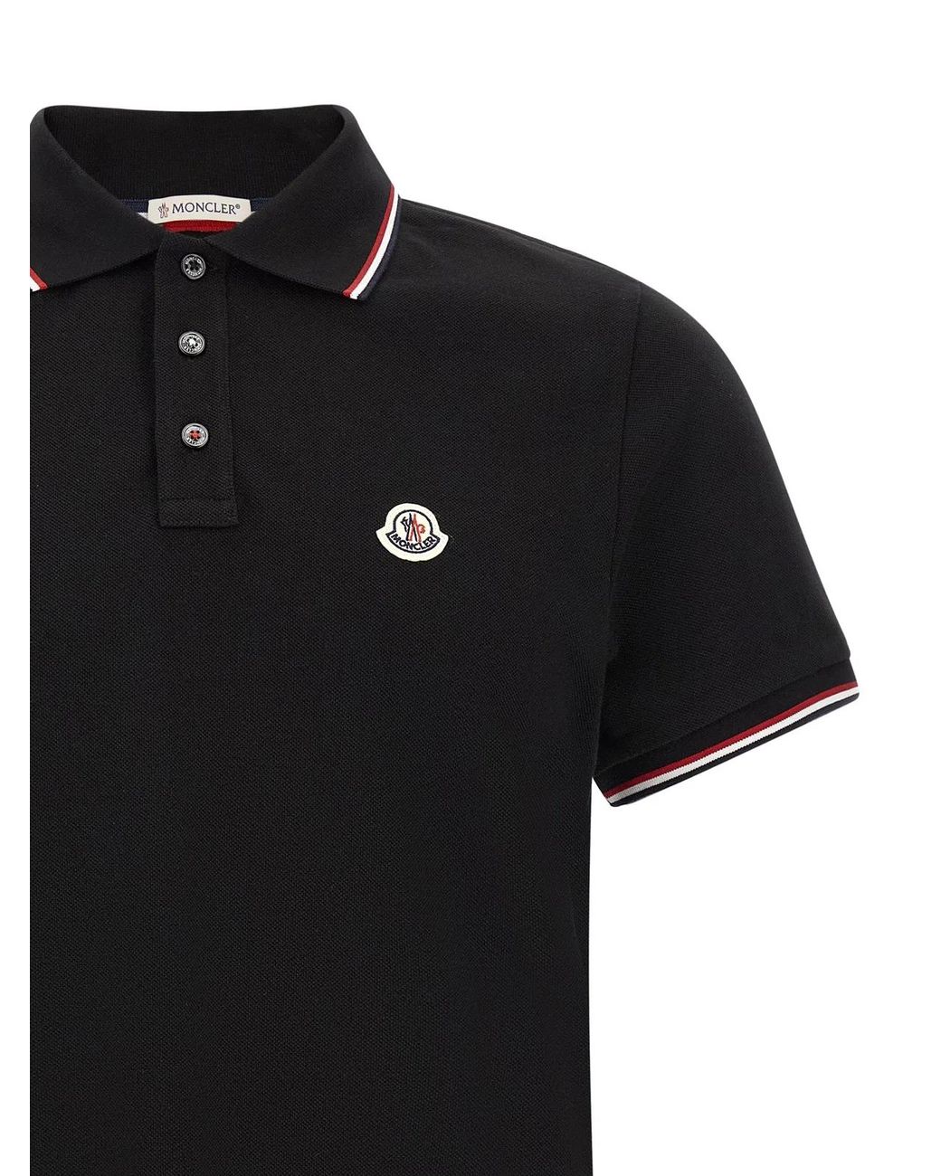Moncler Black Tricolor Trim Polo Shirt for men