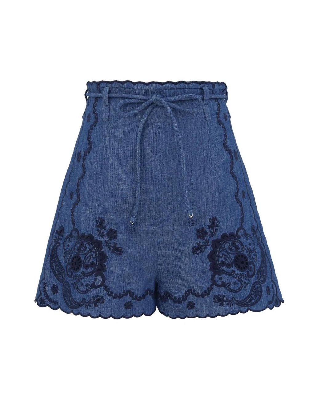 Zimmermann Blue Aster Embroidered Denim Short