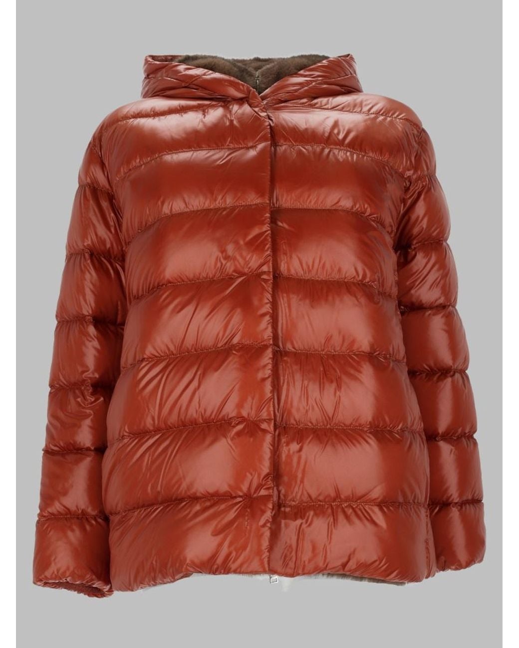 Herno Red Quilted Puffer Jacket With Hooded Design And Glossy Finish