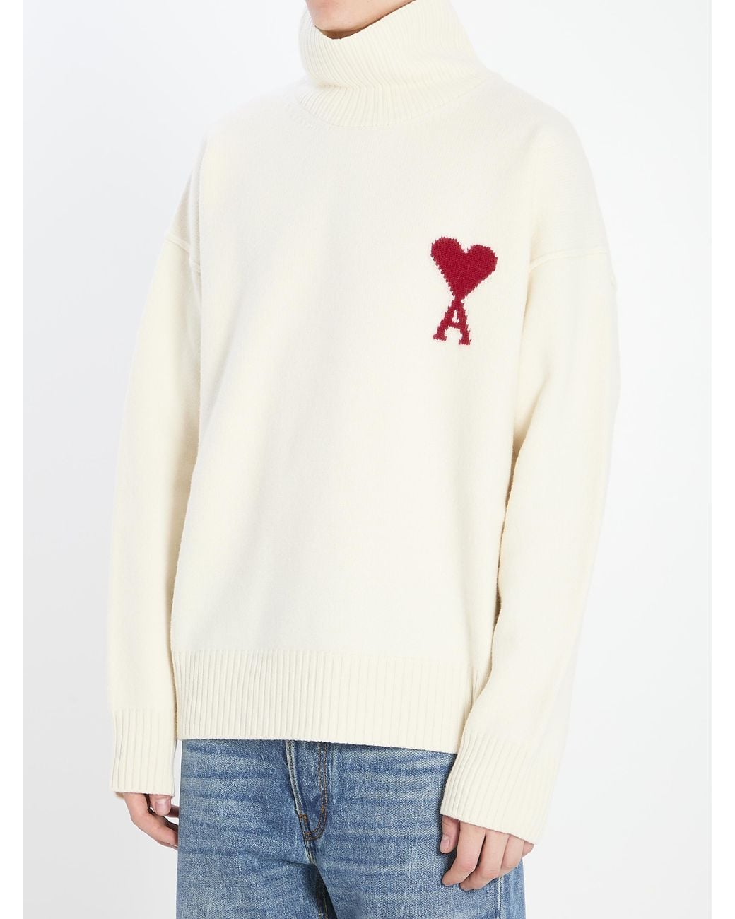 AMI White Wool Ami De Coeur Turtleneck for men