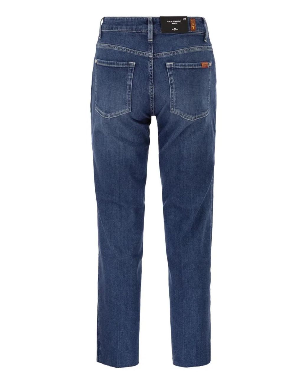7 For All Mankind Blue Calie Straight Ankle Stretch Denim Jeans With Metallic Fibre