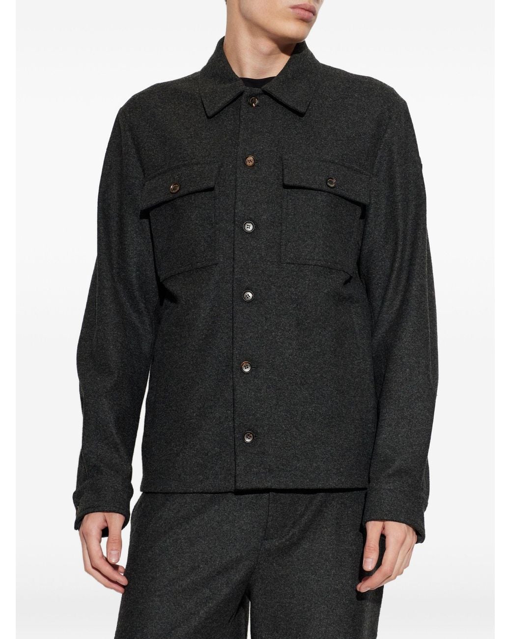 Moncler Black Button-Front Wool Overshirt Jacket for men