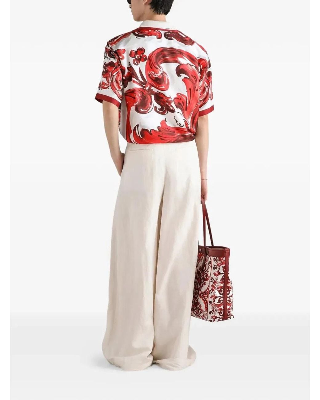 Dolce & Gabbana Red Dolce & Gabbana Hawaii Silk Twill Shirt With Maiolica Print for men