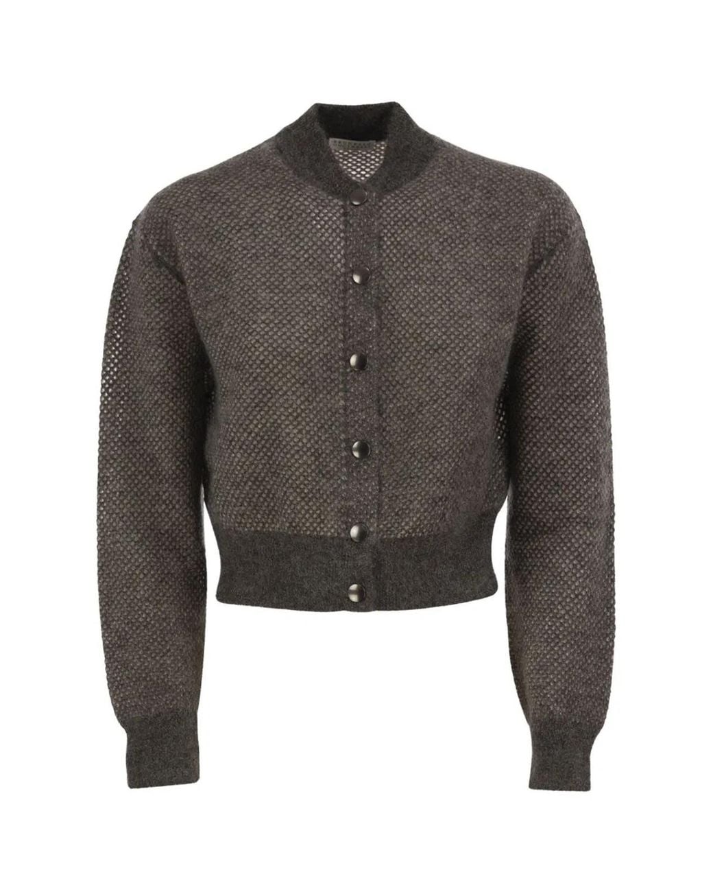 Brunello Cucinelli Gray Openwork Mohair Cardigan With Shimmering Yarn
