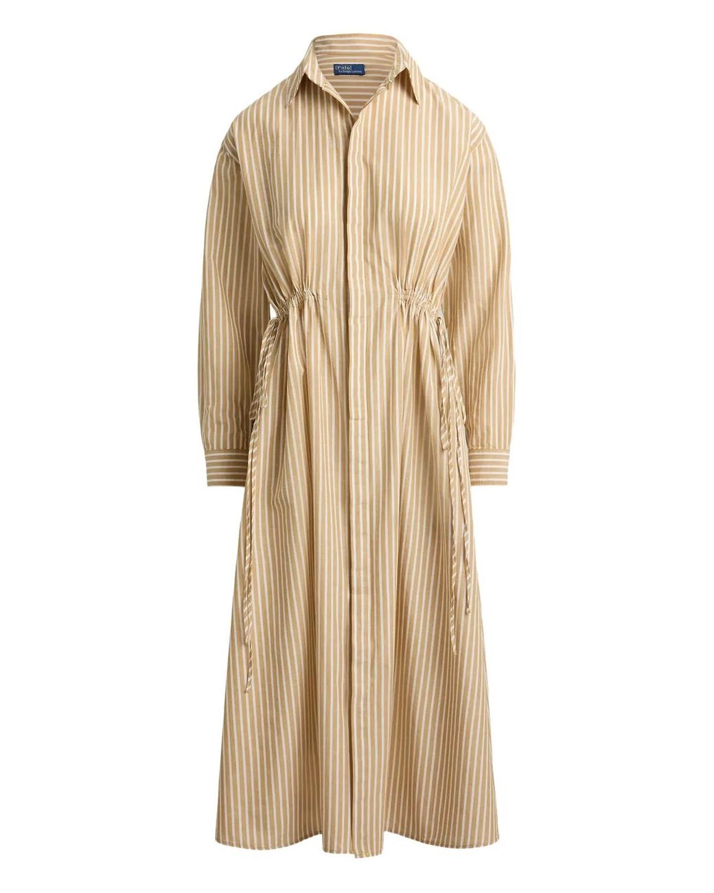 Polo Ralph Lauren Natural Striped Linen Cotton Shirt Dress With Drawstring