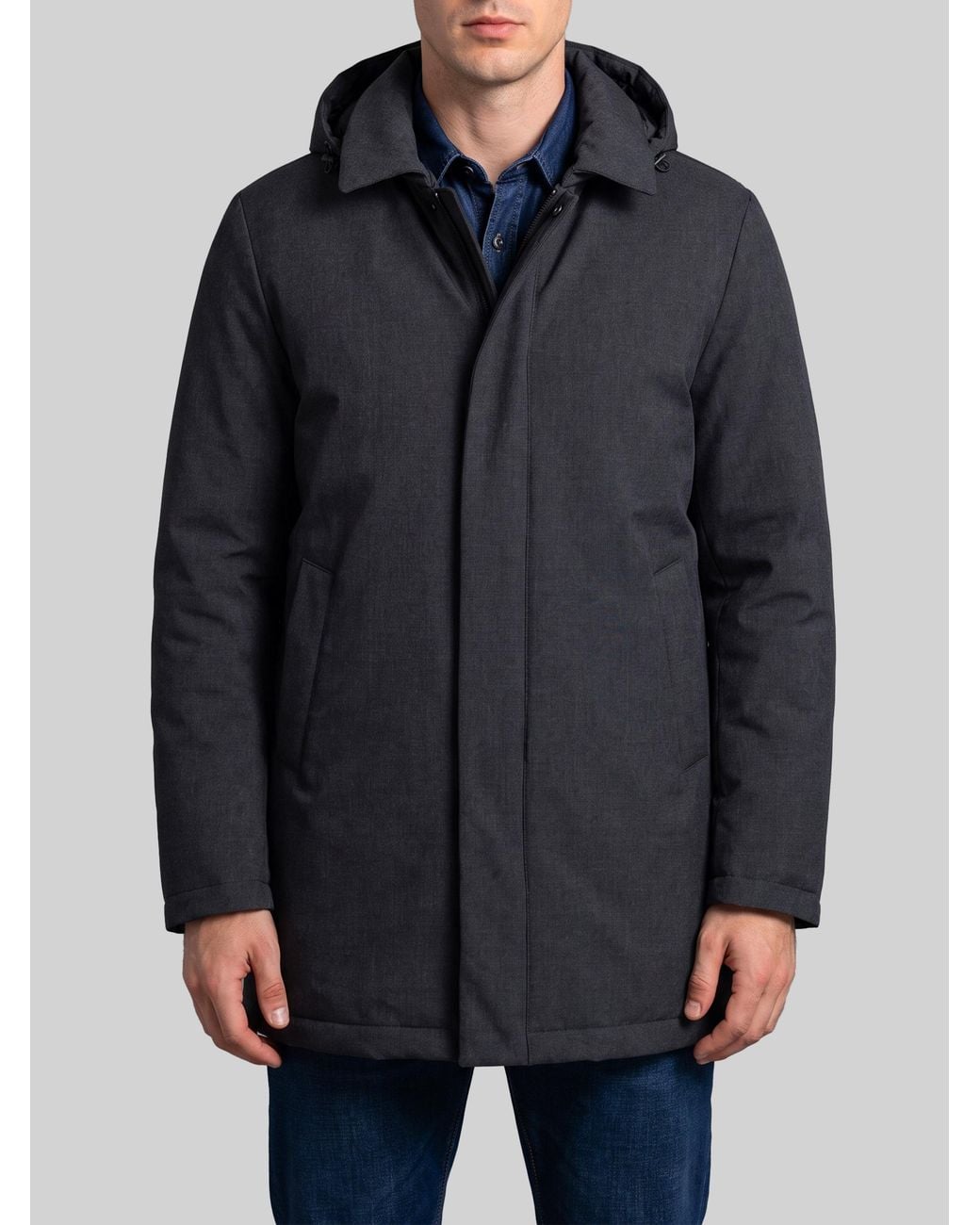 Herno Gray Waterproof Flannel Hooded Jacket for men