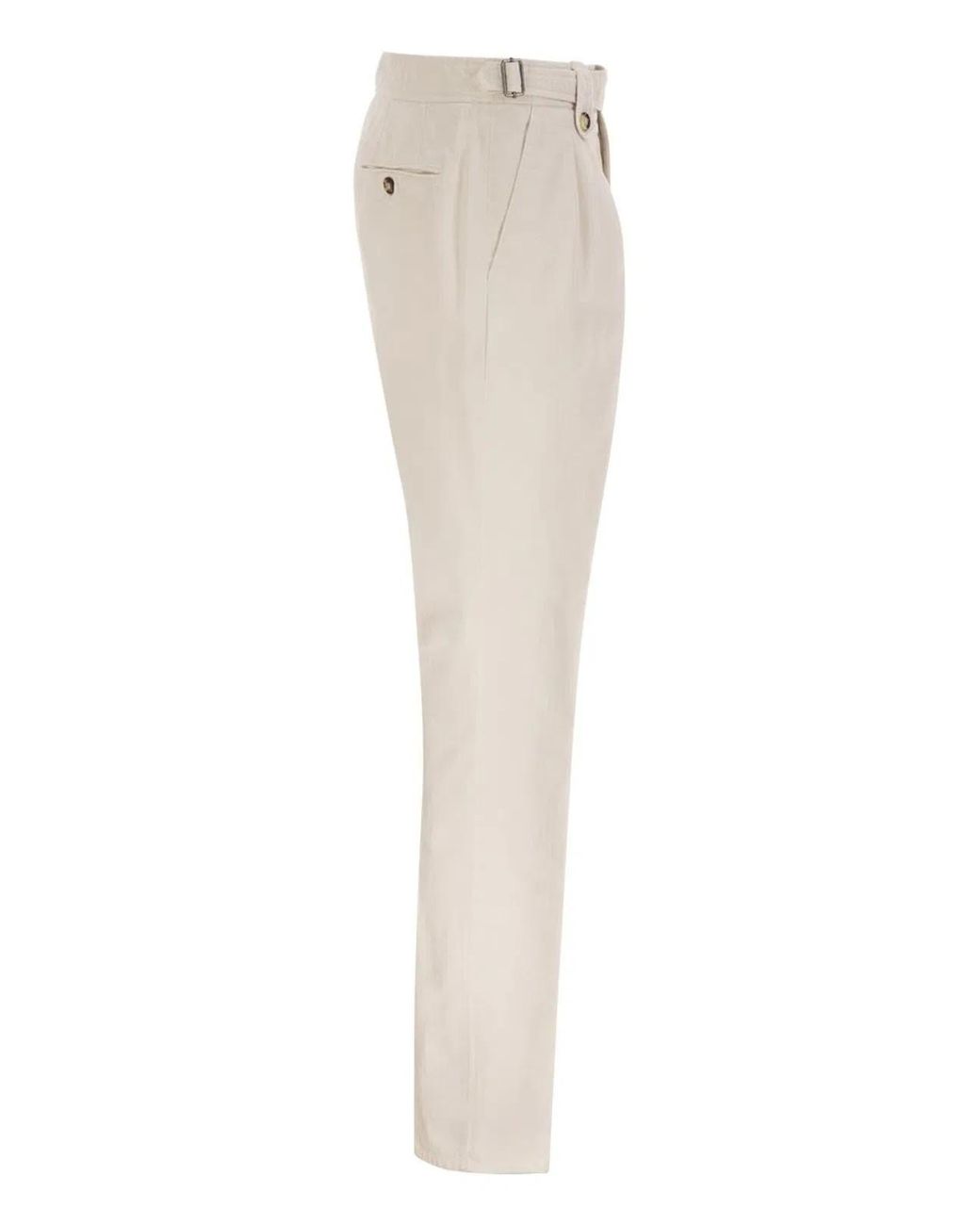 Brunello Cucinelli Natural Tailored Cotton Trousers With Pleats And Side Adjusters for men