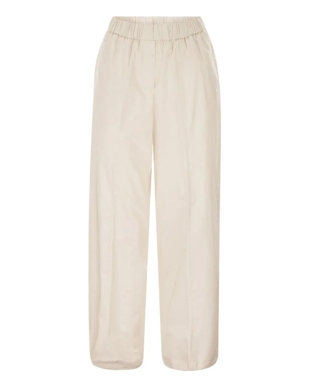 Peserico White Loose-Fitting Stretch Cotton Trousers With Elasticated Waistband