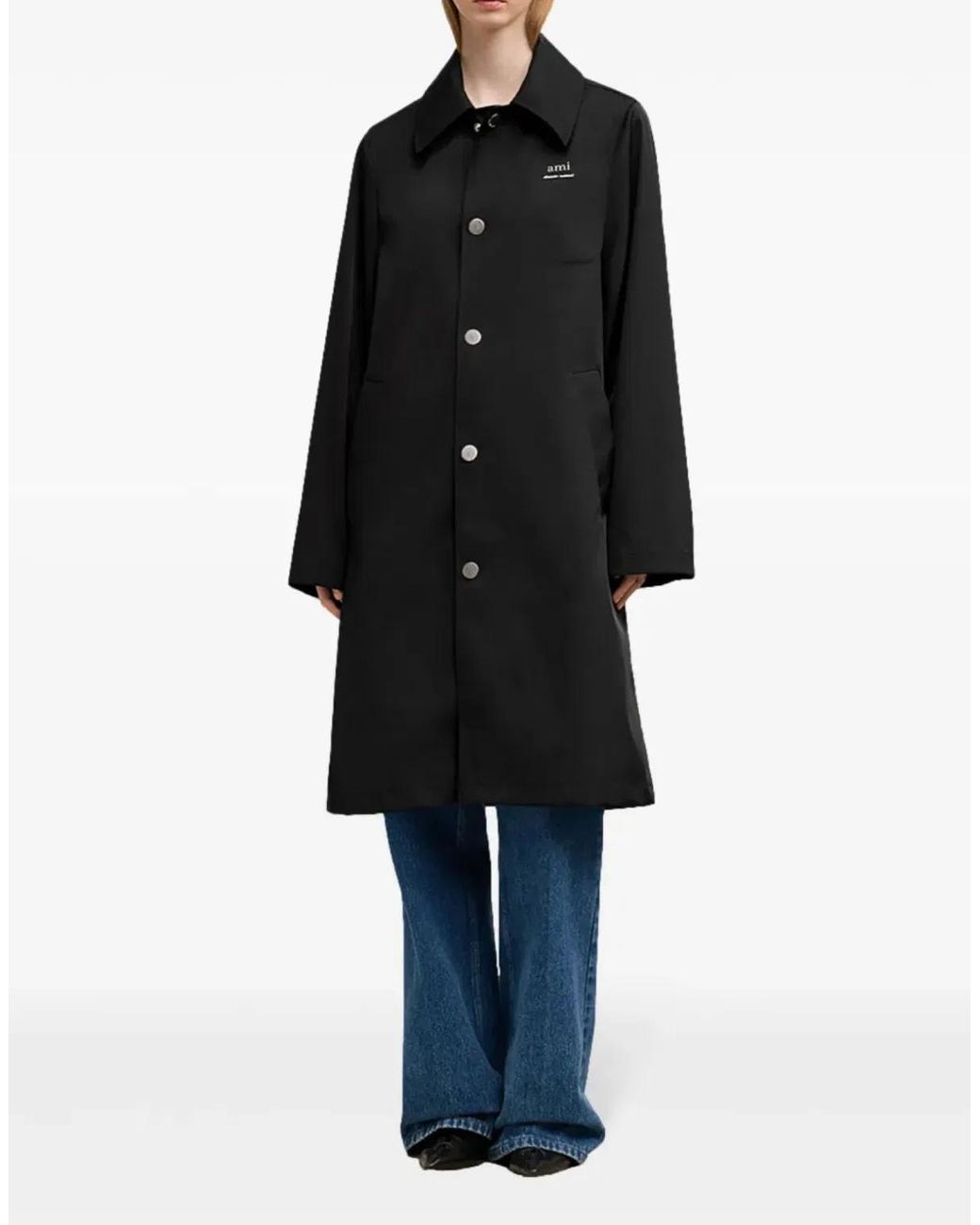 AMI Black Technical Twill Logo Raincoat for men