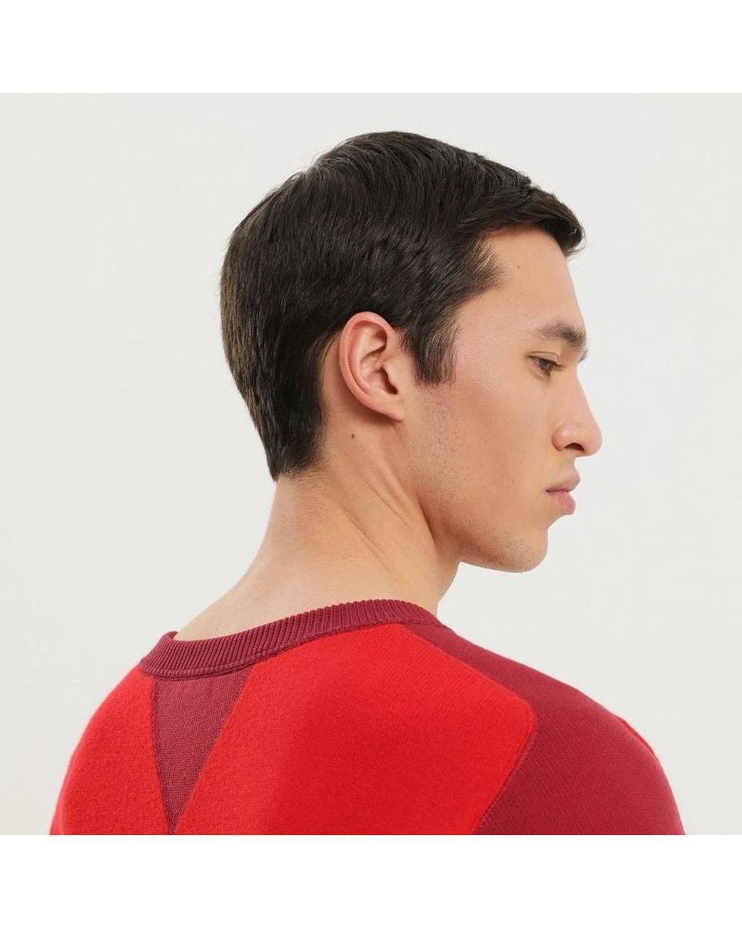 1989 STUDIO Red Color Block Crew Neck Sweater for men