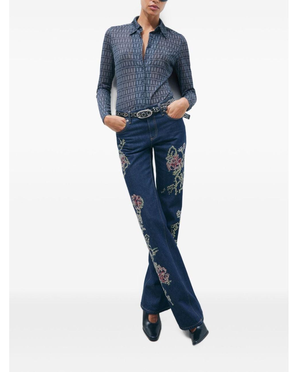 Tory Burch Blue Embroidered Denim Jeans