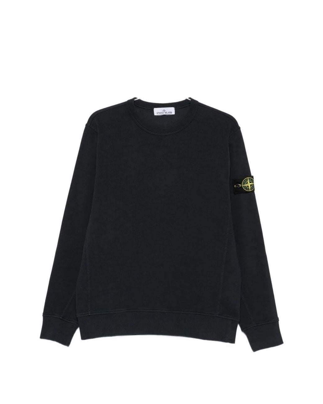 Stone Island Black Cotton Ribbed Crewneck Sweater for men