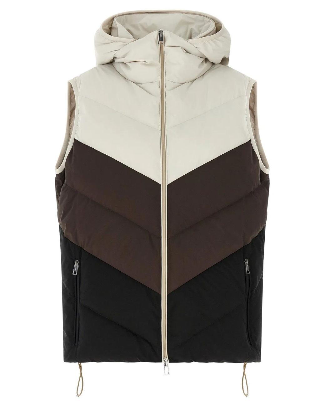 Kiton Gray Chevron Stitching Padded Vest